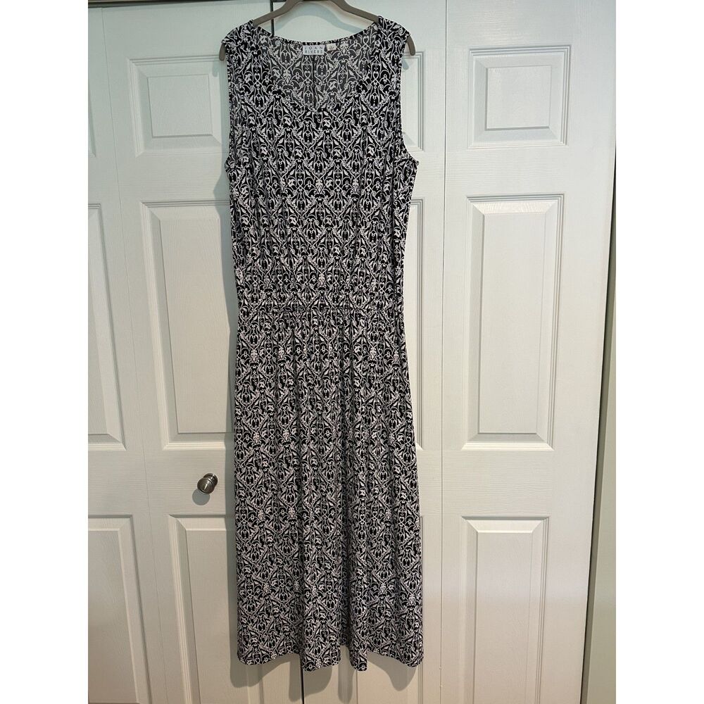 Joan Rivers Maxi Dress, Black and Cream Print, with Pockets